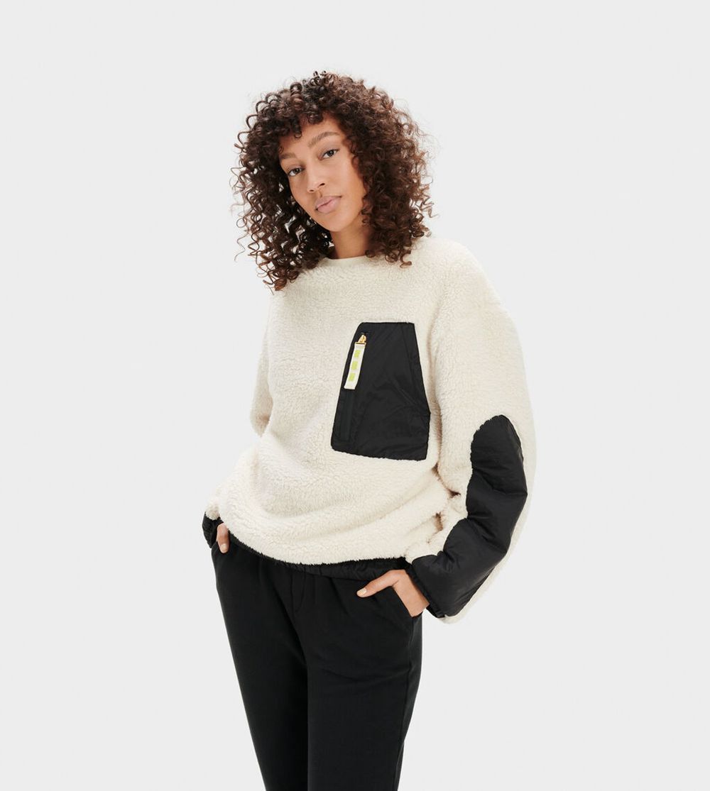 Ugg Niko Sherpa Crewneck - Womens Pullover - Beige / Black - NZ (7459WNMYL)